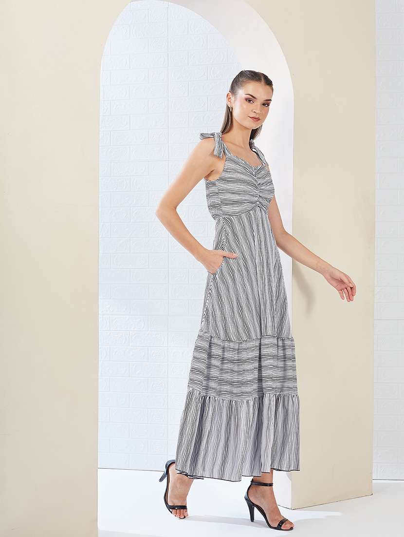 women striped shoulder strap tiered dress - 22362438 -  Standard Image - 1