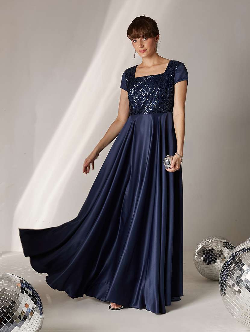 women sequined short sleeve fit & flared dress - 22362444 -  Standard Image - 1