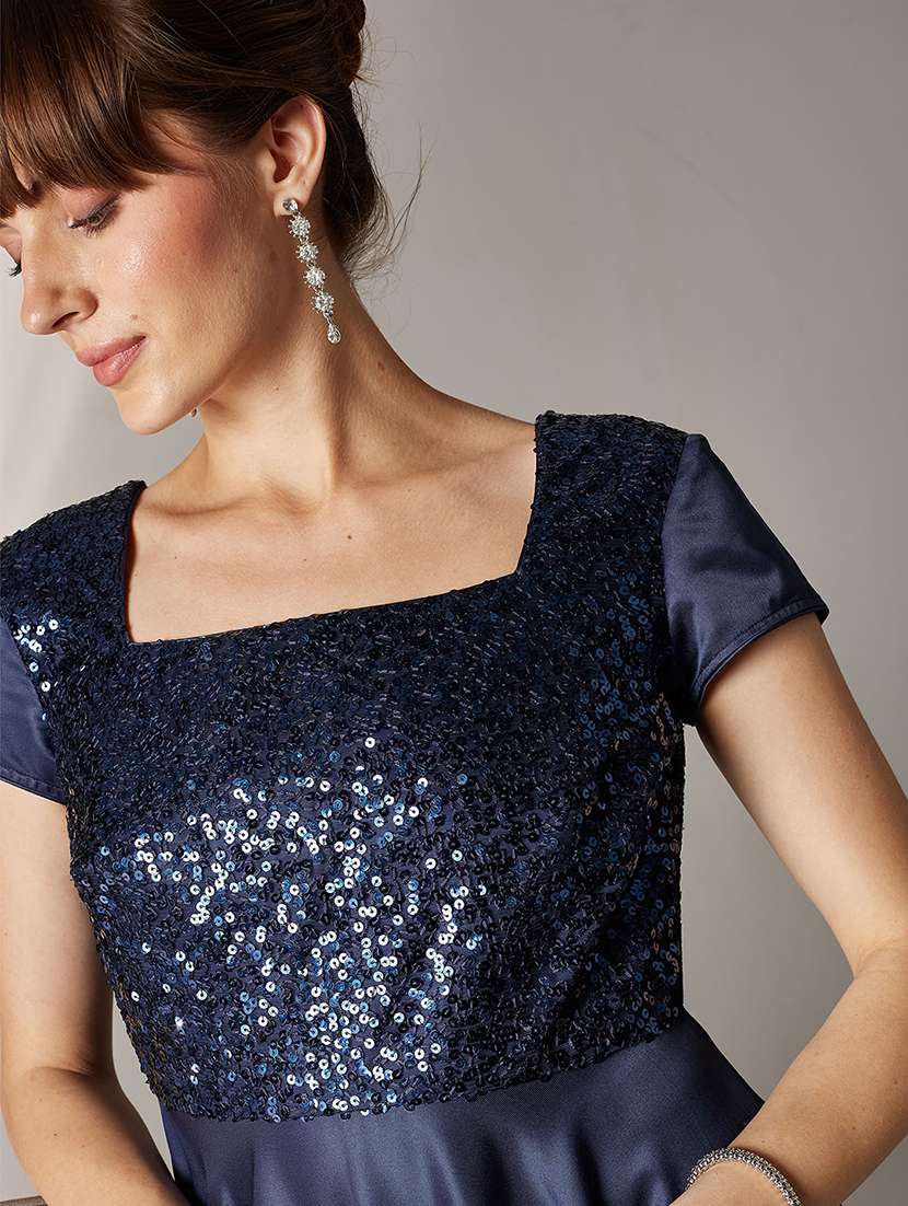 women sequined short sleeve fit & flared dress - 22362444 -  Standard Image - 4