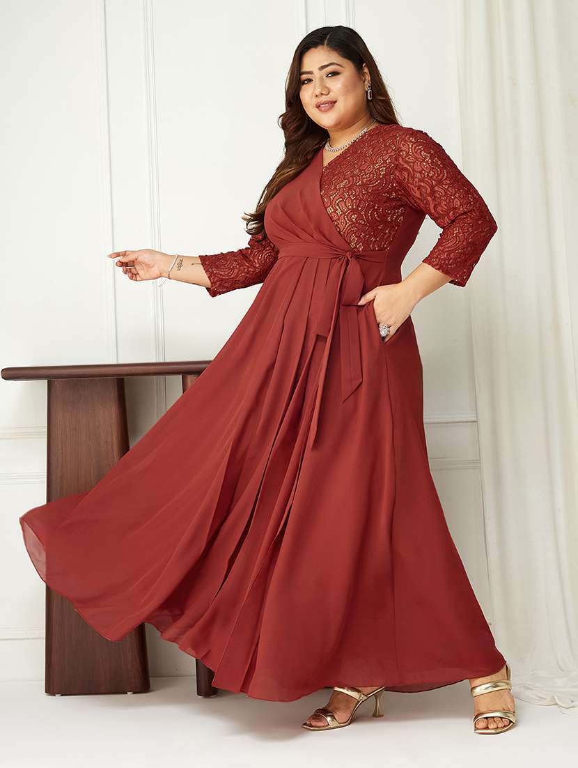 women plus size solid long sleeve laec wrap dress - 22362450 -  Standard Image - 1