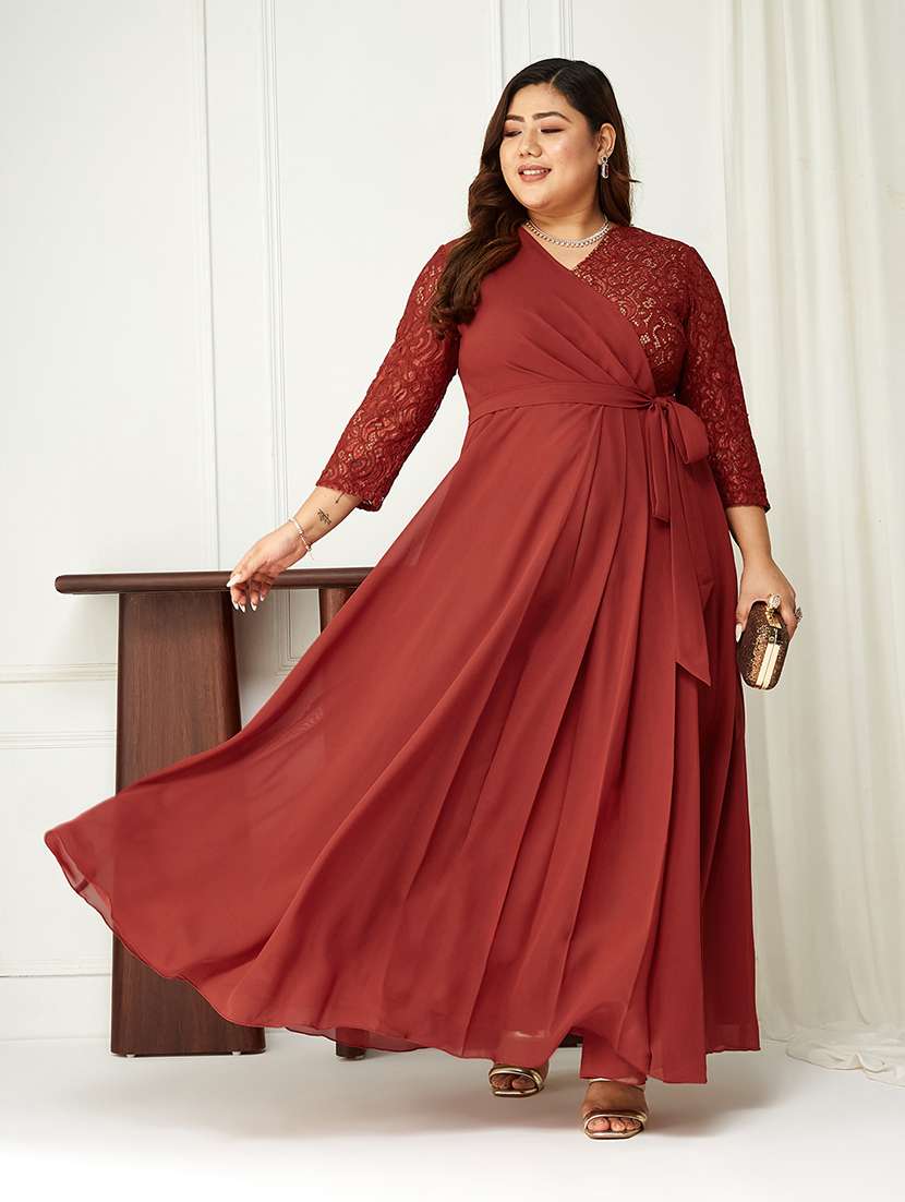 women plus size solid long sleeve laec wrap dress - 22362450 -  Standard Image - 4
