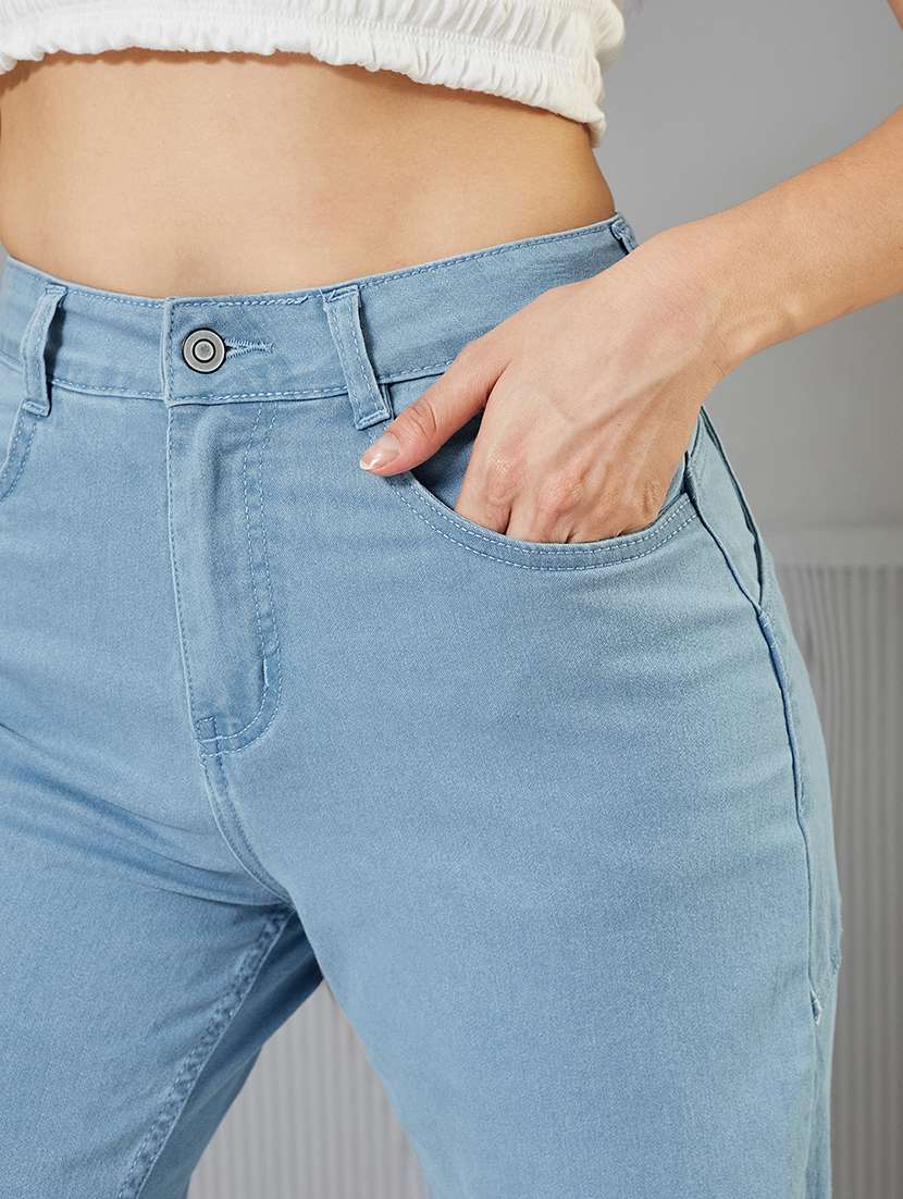 women solid high rise denim shorts - 22362456 -  Standard Image - 4