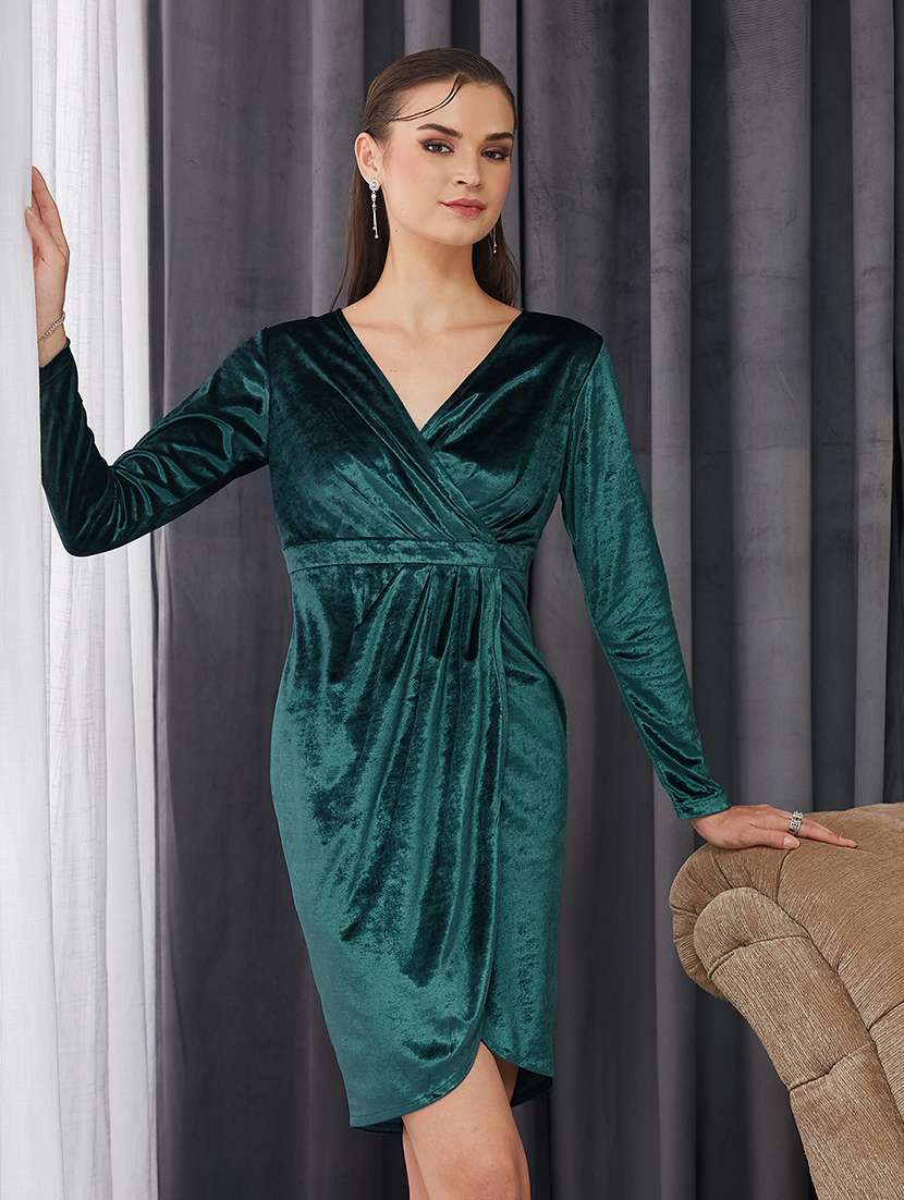 women solid long sleeve velvet bodycon dress - 22362458 -  Standard Image - 4