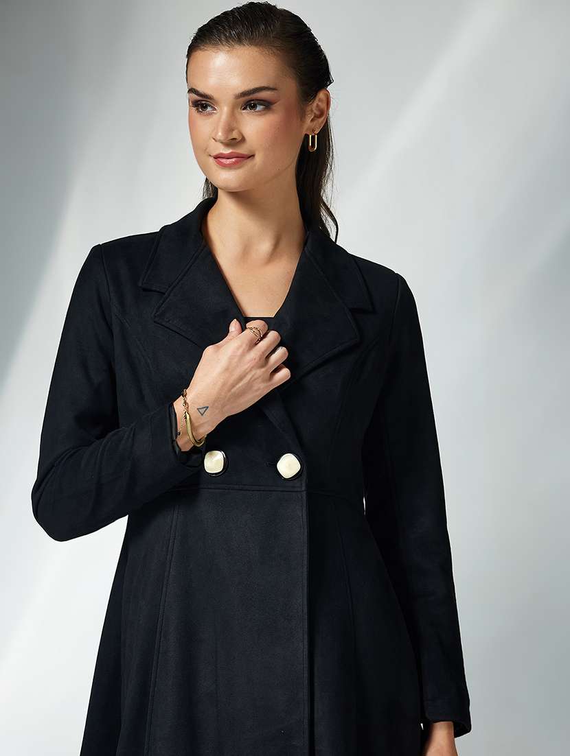 women solid long sleeve trench coat - 22362460 -  Standard Image - 4