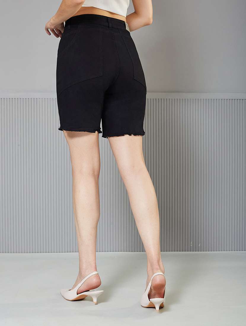 women solid high rise denim shorts - 22362480 -  Standard Image - 1