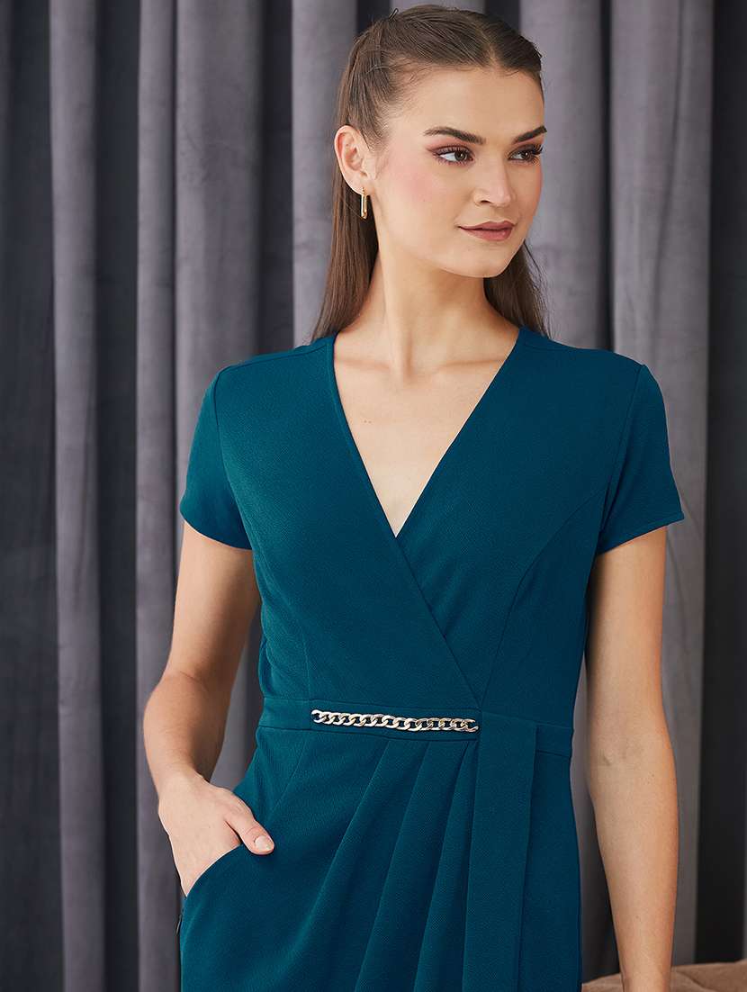 women solid short sleeve wrap sleeve dress - 22362481 -  Standard Image - 4