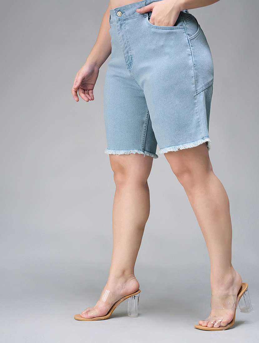 women plus size solid high rise denim shorts - 22362482 -  Standard Image - 1