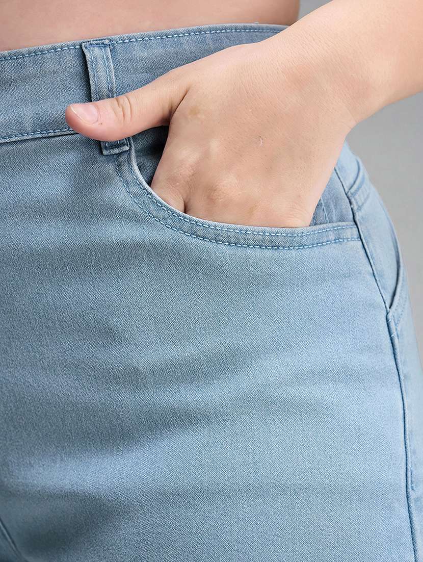 women plus size solid high rise denim shorts - 22362482 -  Standard Image - 4