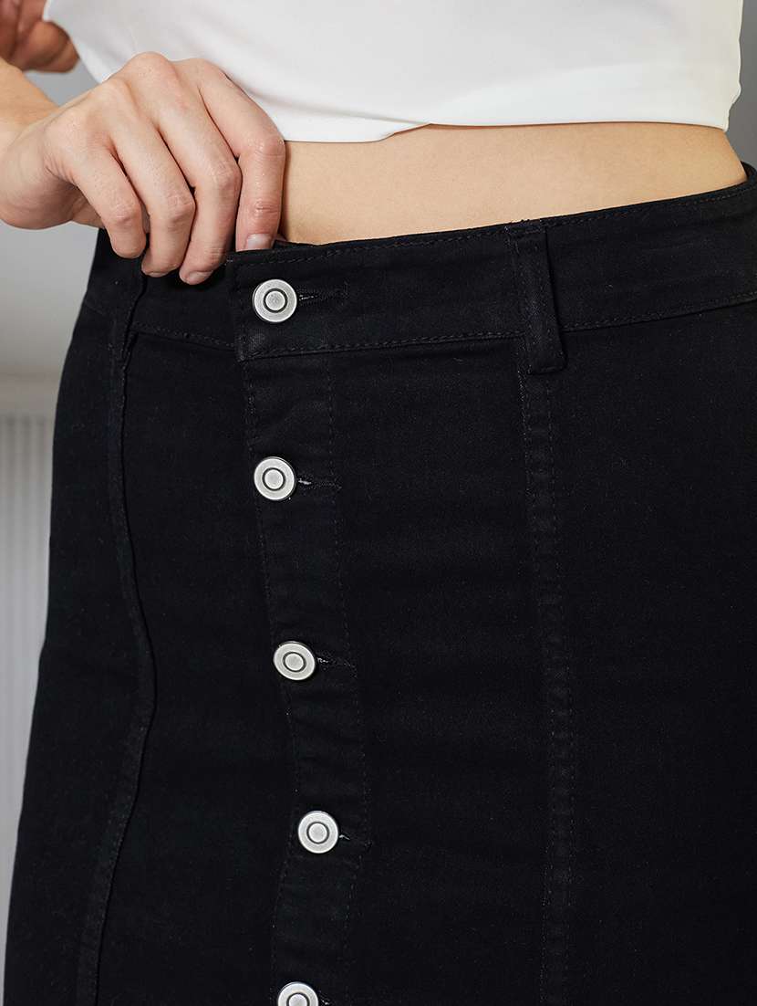 women solid high rise denim skirt - 22362486 -  Standard Image - 4