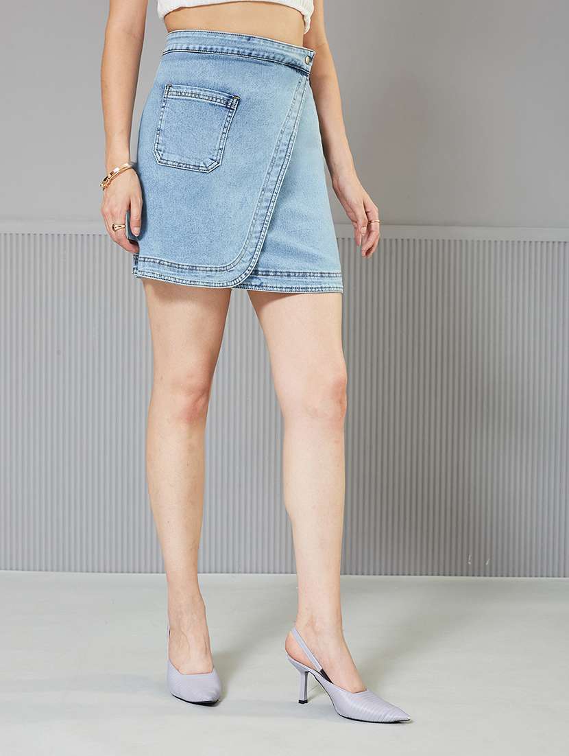 women solid high rise denim skirt - 22362489 -  Standard Image - 1