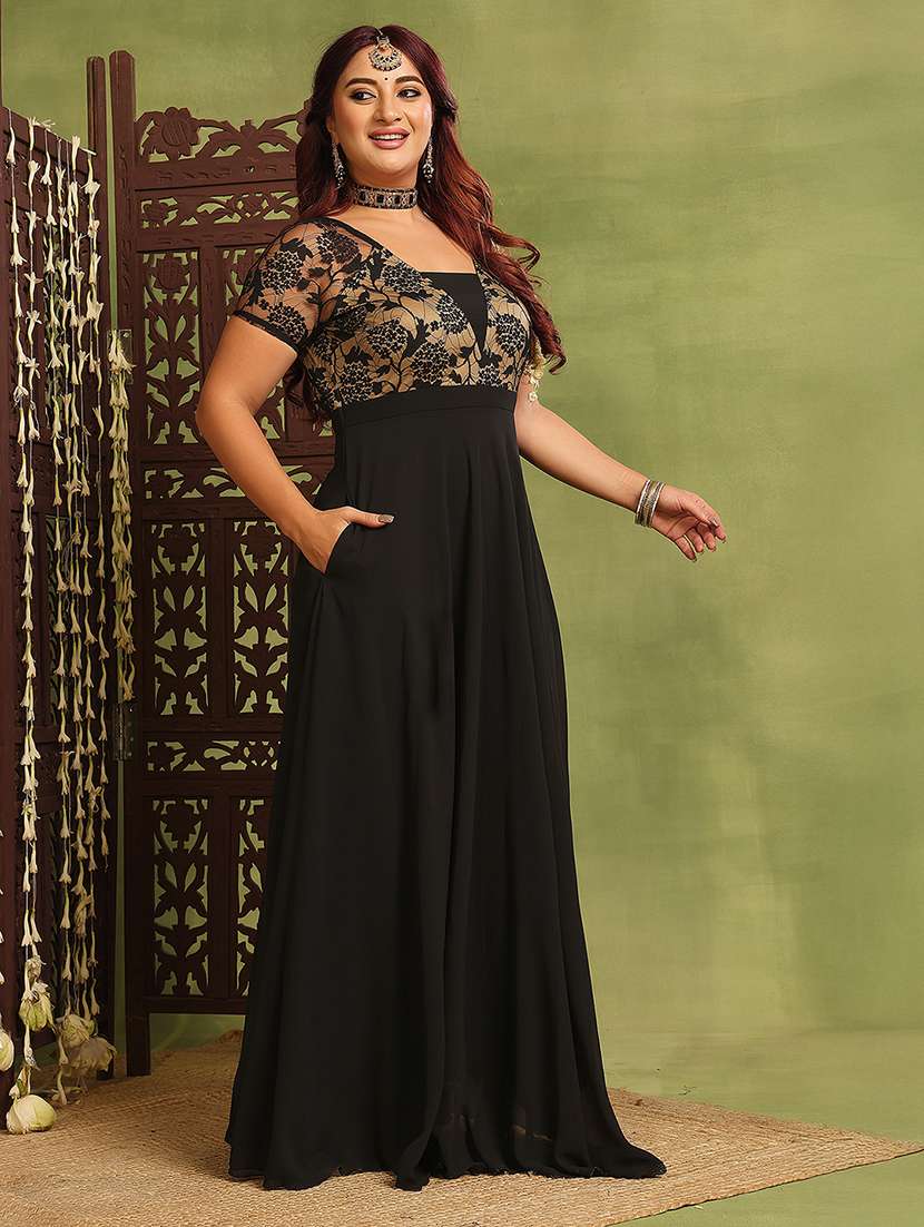 women plus size solid short sleeve fit and flared dress - 22362494 -  Standard Image - 1