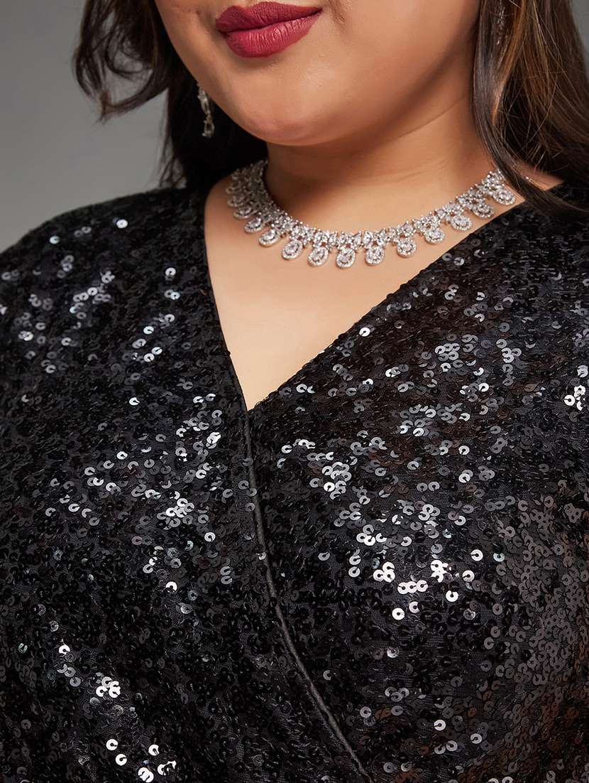 women plus size solid sequined fit and flared dress - 22362497 -  Standard Image - 4