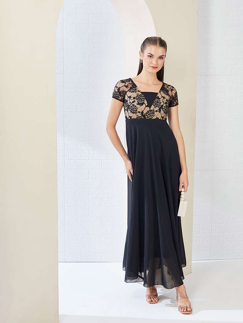 women solid short sleeve flared sleeve dress - 22362501 -  Standard Image - 1