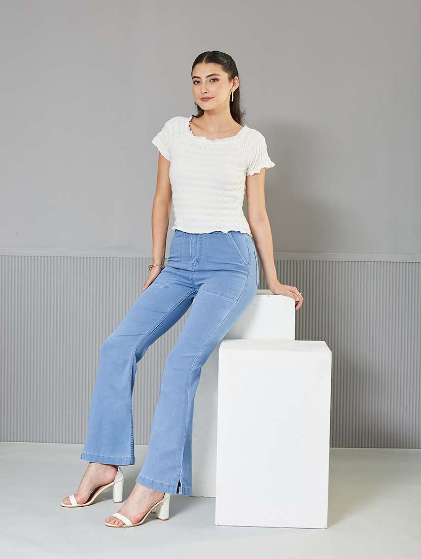 women solid high rise bootcut jeans - 22362503 -  Standard Image - 4