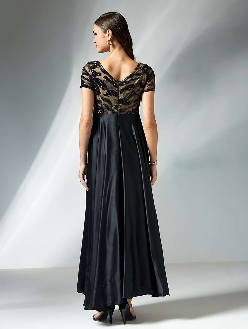 women sequined short sleeve fit & flared dress - 22362513 -  Standard Image - 1