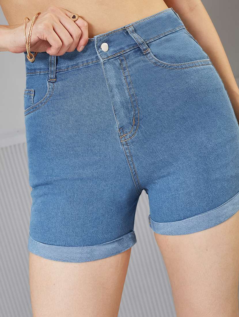 women solid high rise denim shorts - 22362517 -  Standard Image - 4