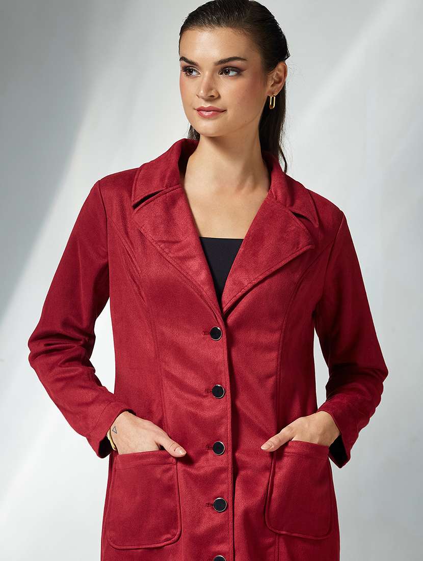 women solid long sleeve trench coat - 22362518 -  Standard Image - 4