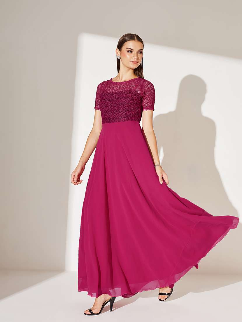 women self designed short sleeve fit & flared dress