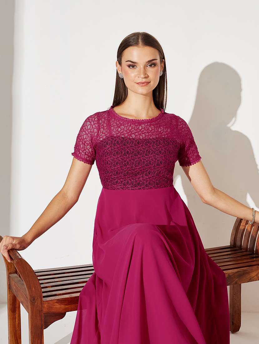 women self designed short sleeve fit & flared dress - 22362521 -  Standard Image - 1