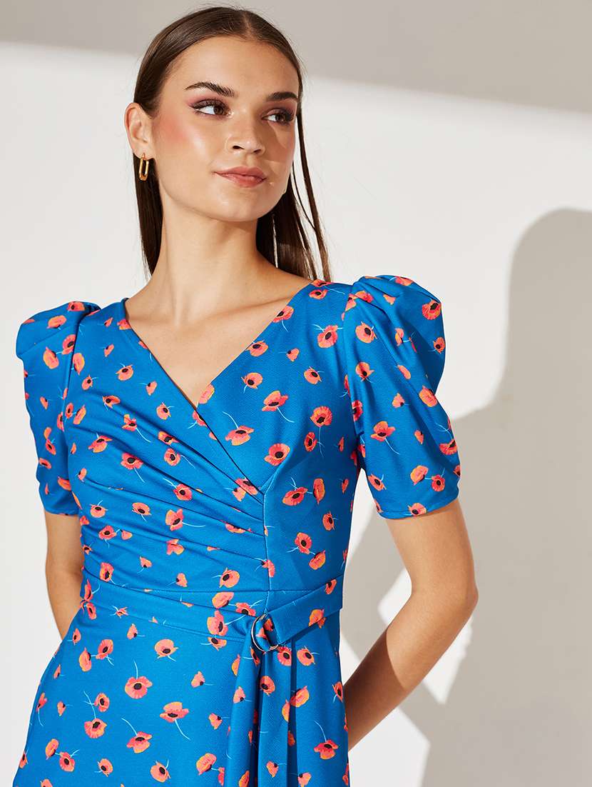 women floral print puff sleeve a-line dress - 22362522 -  Standard Image - 4