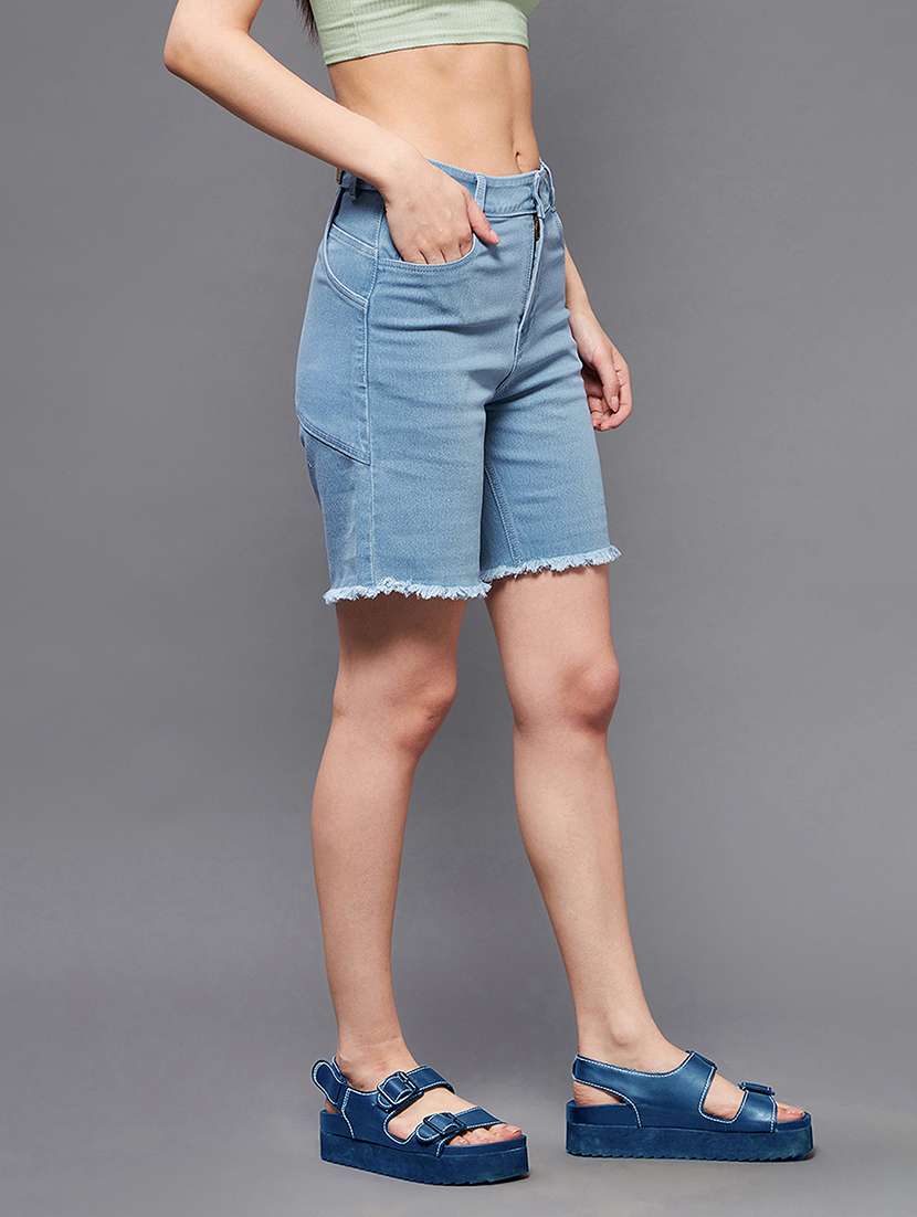 Women Solid High Rise Denim Shorts - 22362527 -  Standard Image - 1