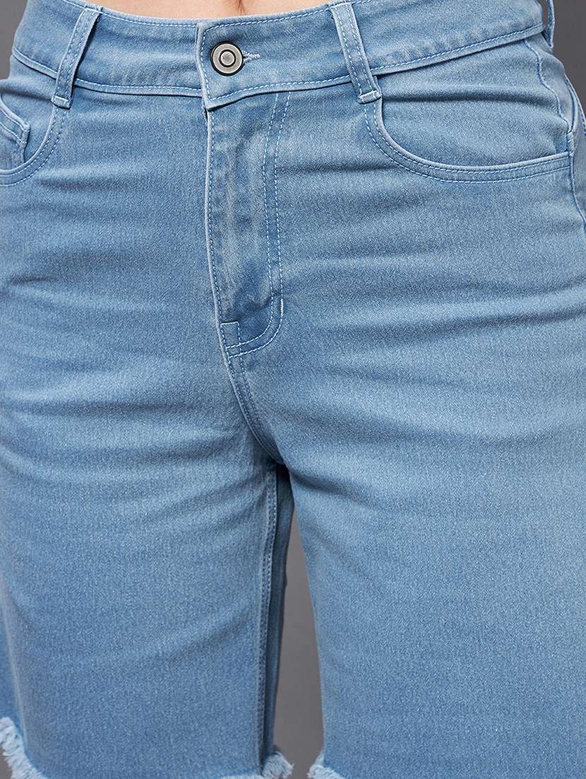 Women Solid High Rise Denim Shorts - 22362527 -  Standard Image - 4