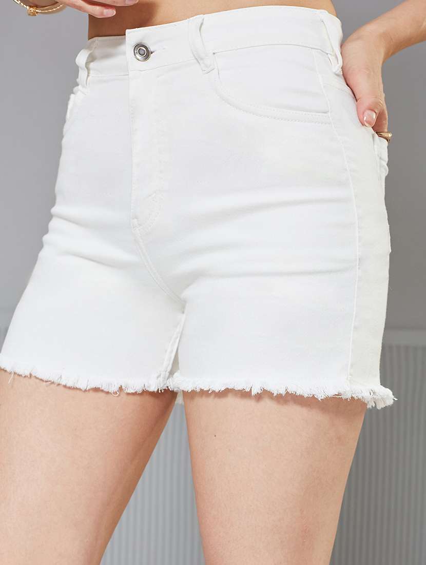 women solid high rise denim shorts - 22362531 -  Standard Image - 4