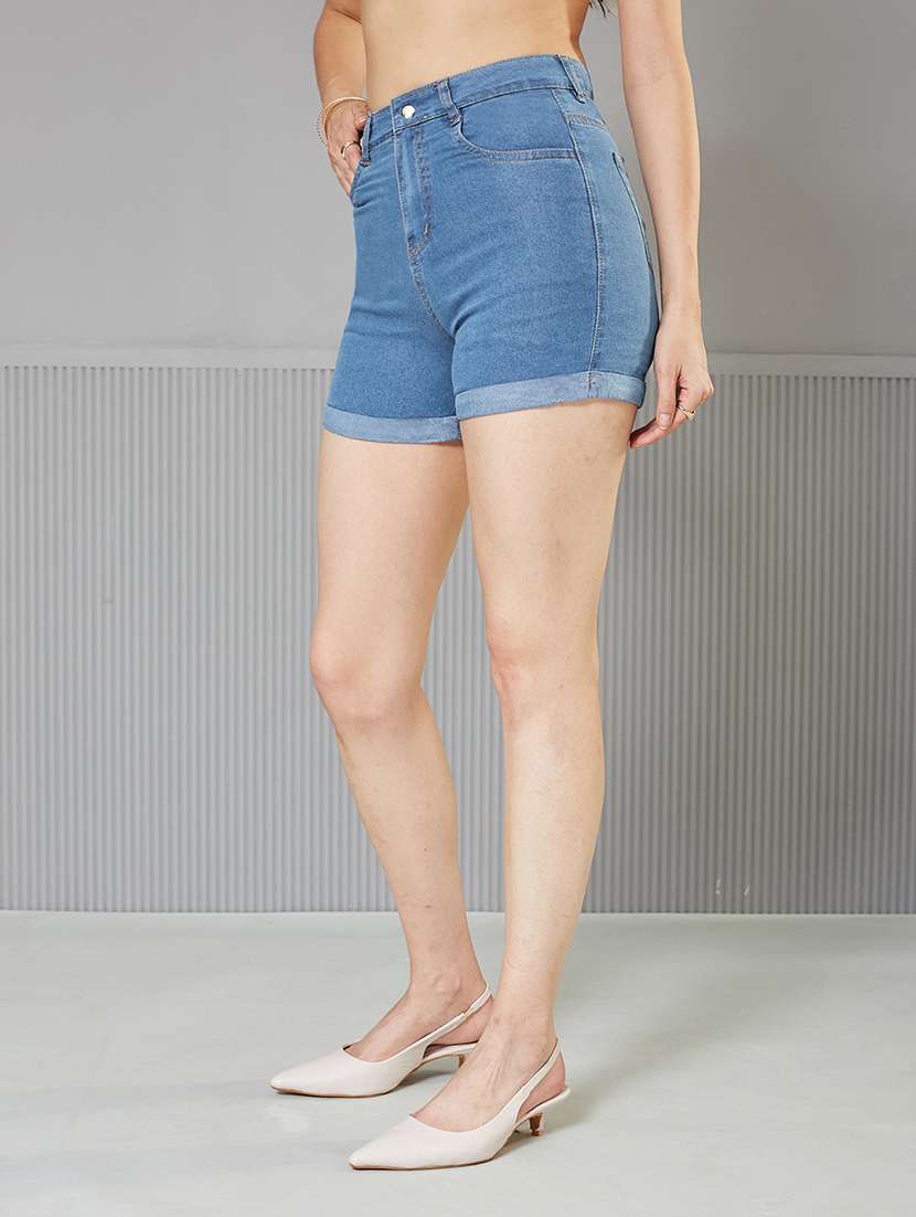 women solid high rise denim shorts - 22362534 -  Standard Image - 1