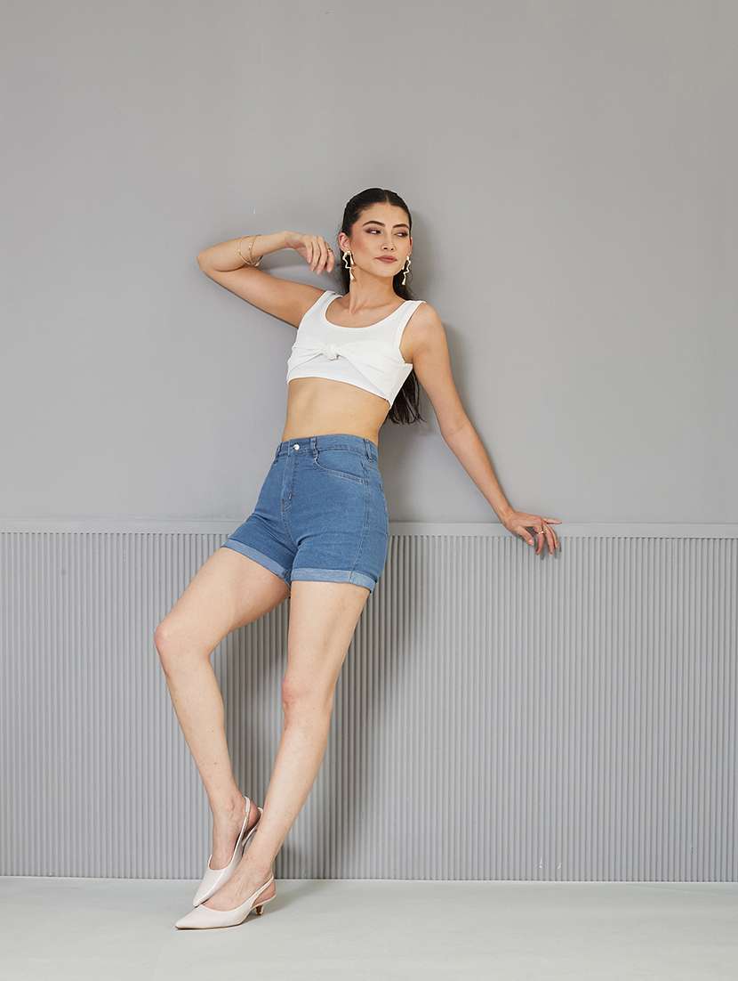 women solid high rise denim shorts - 22362534 -  Standard Image - 4