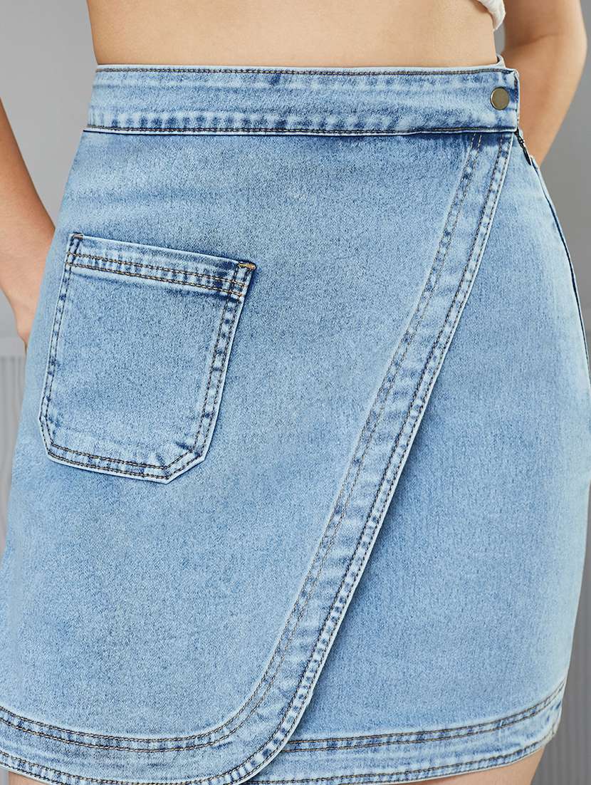 women solid high rise denim skirt - 22362537 -  Standard Image - 4
