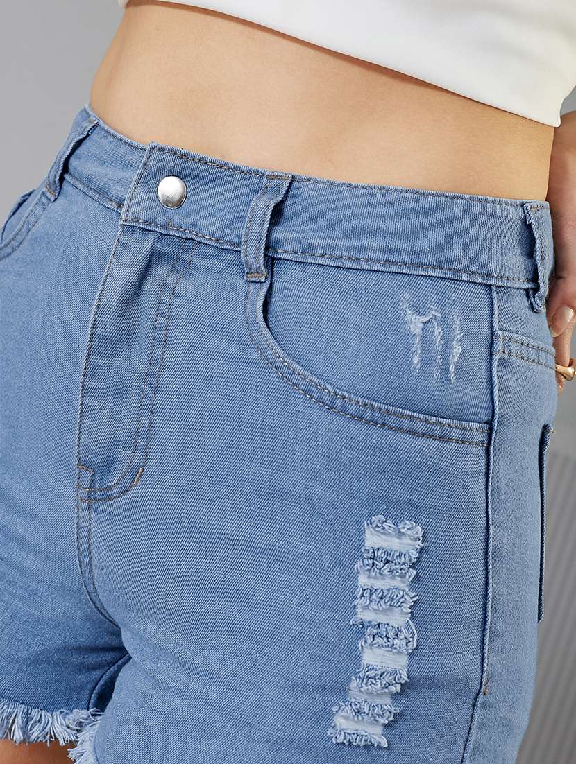 women solid high rise denim shorts - 22362538 -  Standard Image - 4