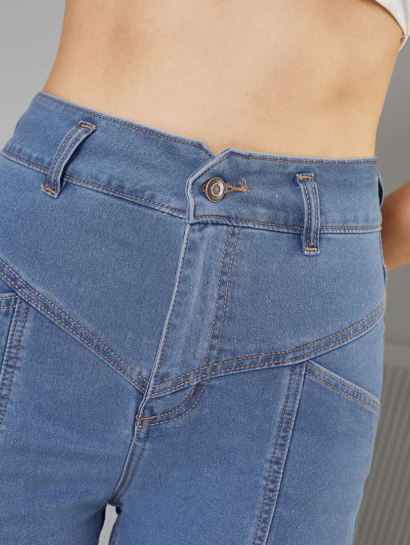 women solid high rise denim shorts - 22362539 -  Standard Image - 4