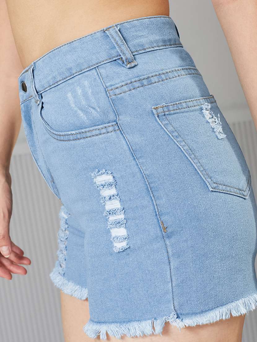 women solid high rise denim shorts - 22362540 -  Standard Image - 4
