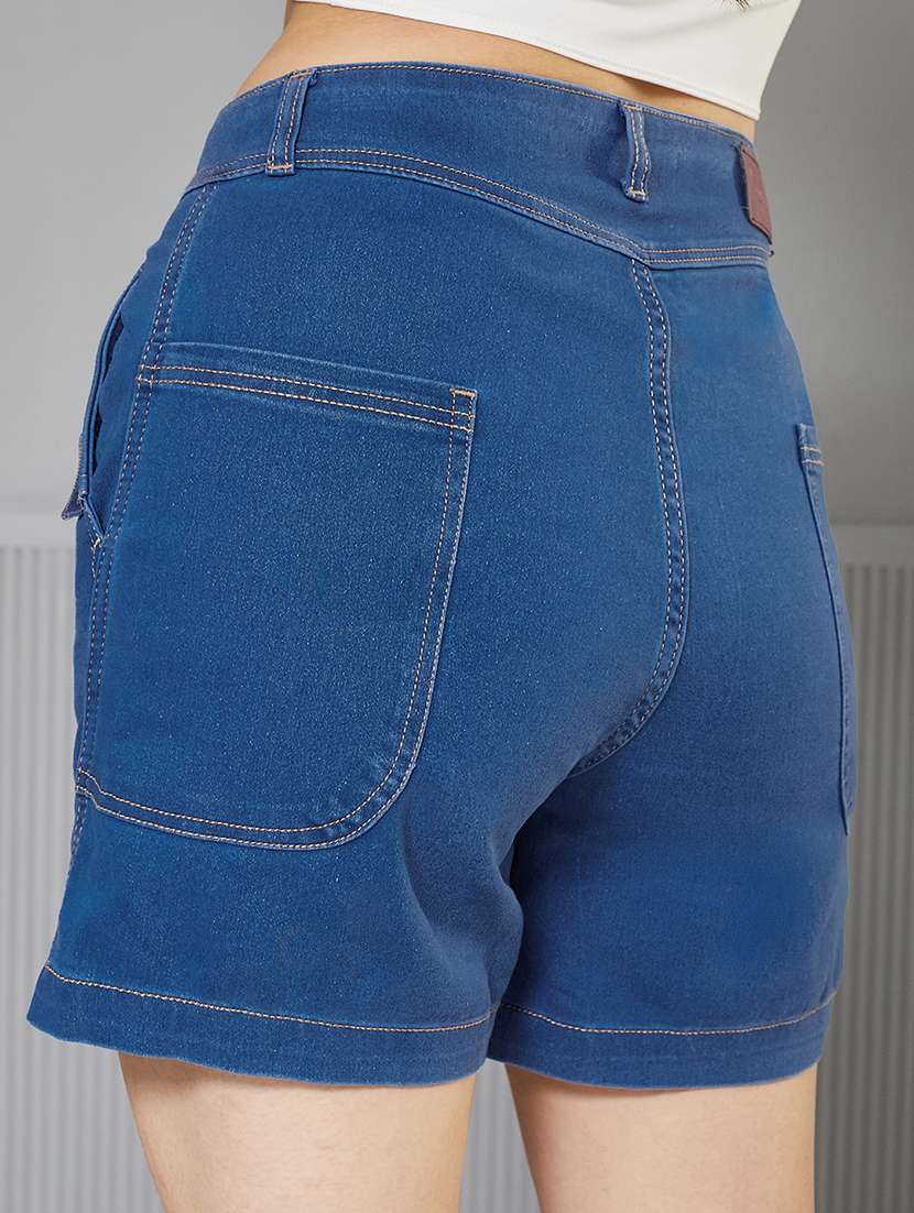 women solid high rise denim short - 22362542 -  Standard Image - 4