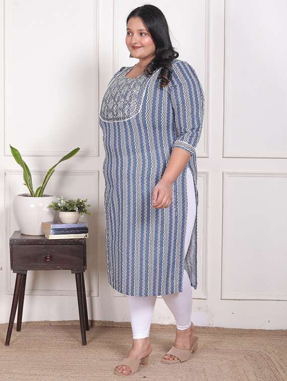 women plus size printed three quarter sleeve straight kurta - 22362544 -  Standard Image - 1