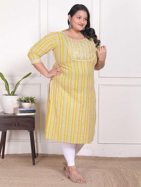 women plus size printed three quarter sleeve straight kurta - 22362545 -  Standard Image - 1