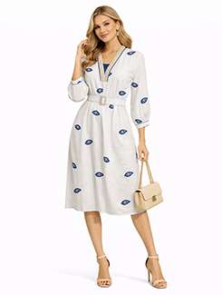 women embroidered bishop sleeve a-line dress - 22362773 -  Standard Image - 1