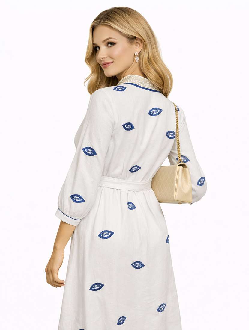 women embroidered bishop sleeve a-line dress - 22362773 -  Standard Image - 4