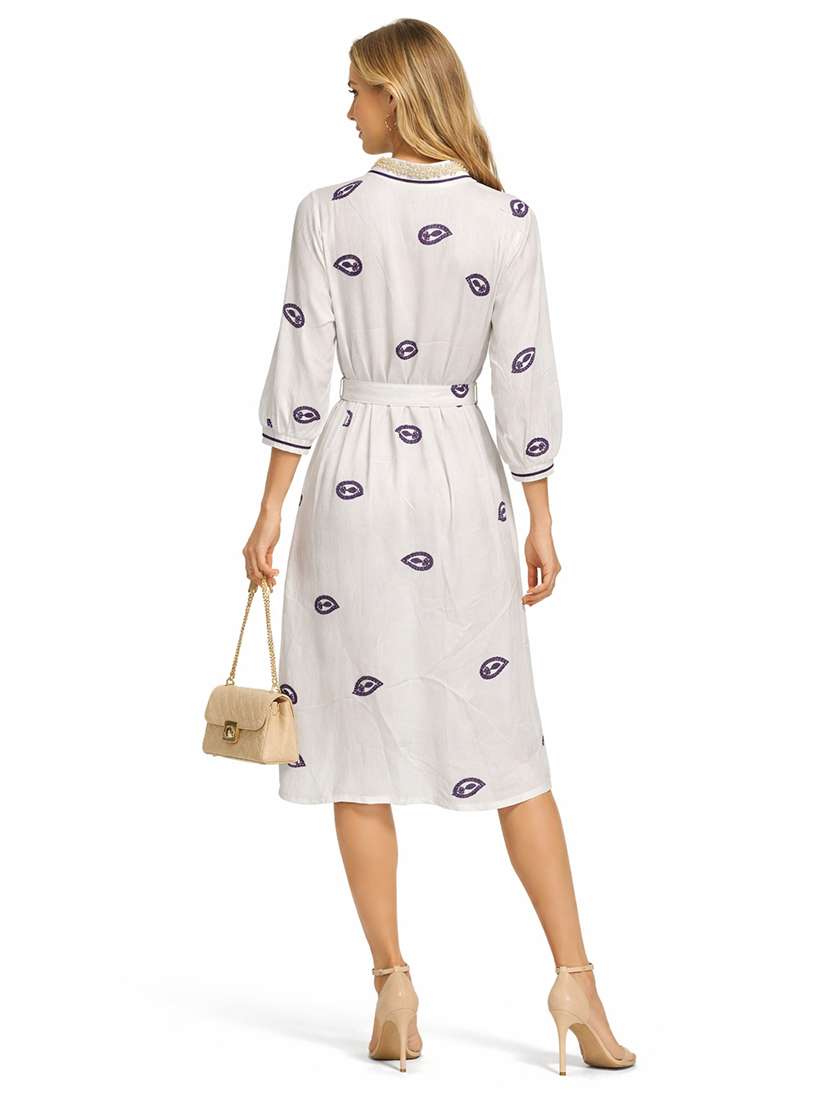 women embroidered bishop sleeve a-line dress - 22362774 -  Standard Image - 1