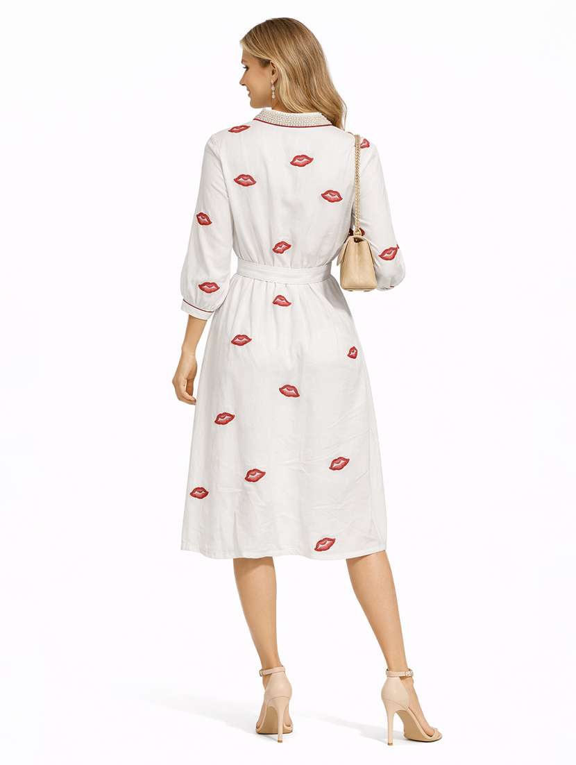 women embroidered bishop sleeve a-line dress - 22362775 -  Standard Image - 1