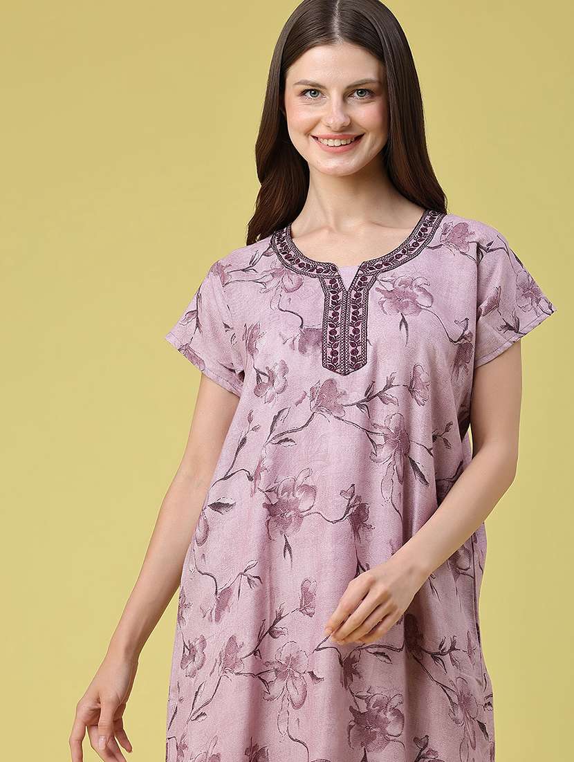 women printed short sleeves nighty - 22362853 -  Standard Image - 1