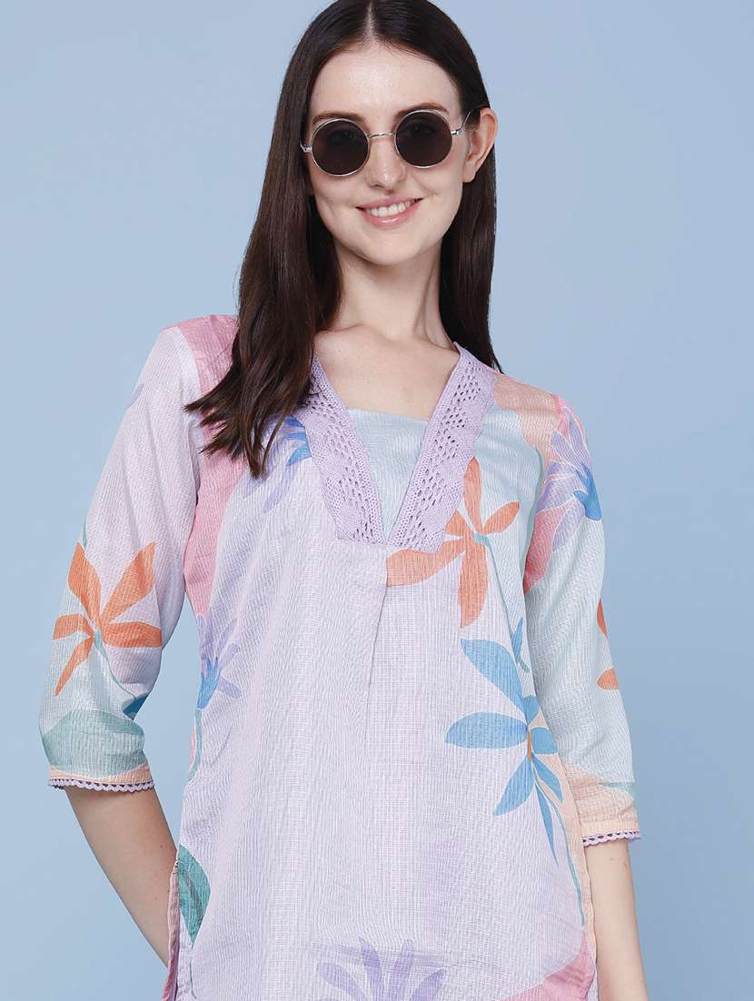 women printed three quarter sleeves straight kurta - 22362977 -  Standard Image - 1