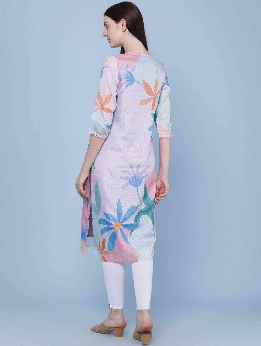 women printed three quarter sleeves straight kurta - 22362977 -  Standard Image - 4