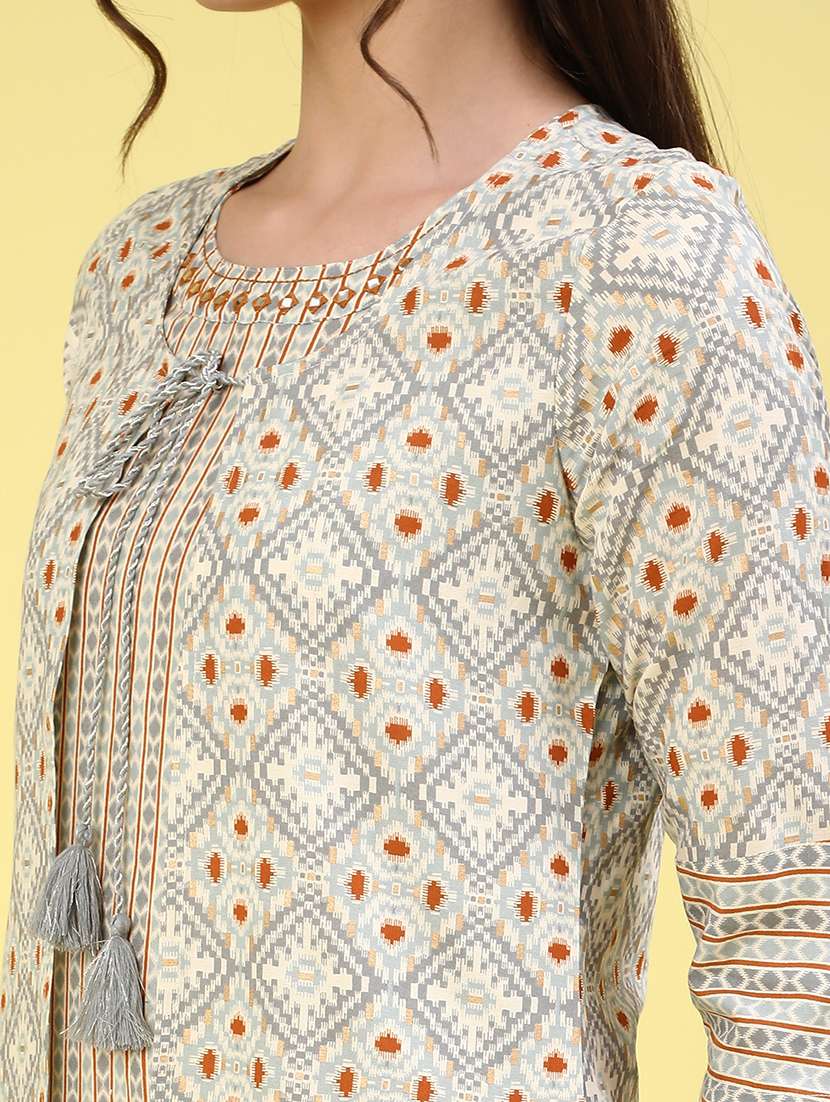 grey cotton straight kurta - 22362978 -  Standard Image - 1