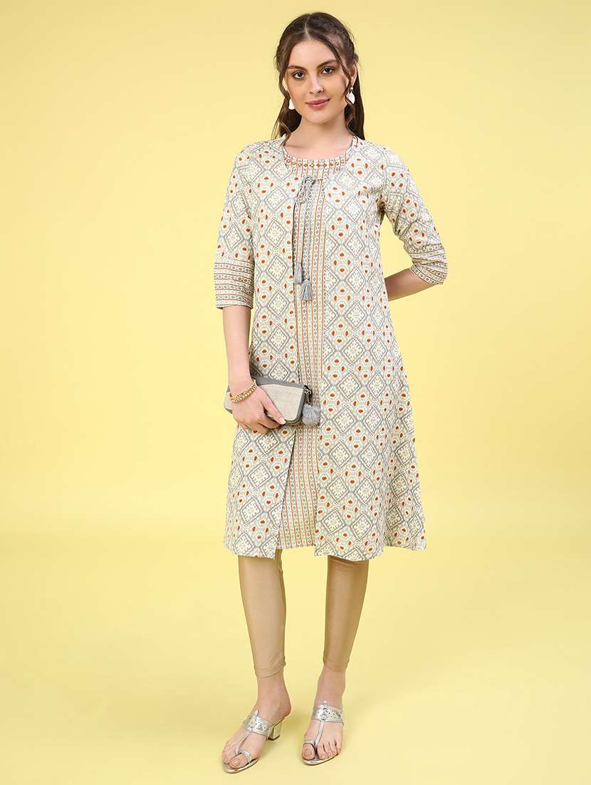 grey cotton straight kurta - 22362978 -  Standard Image - 4