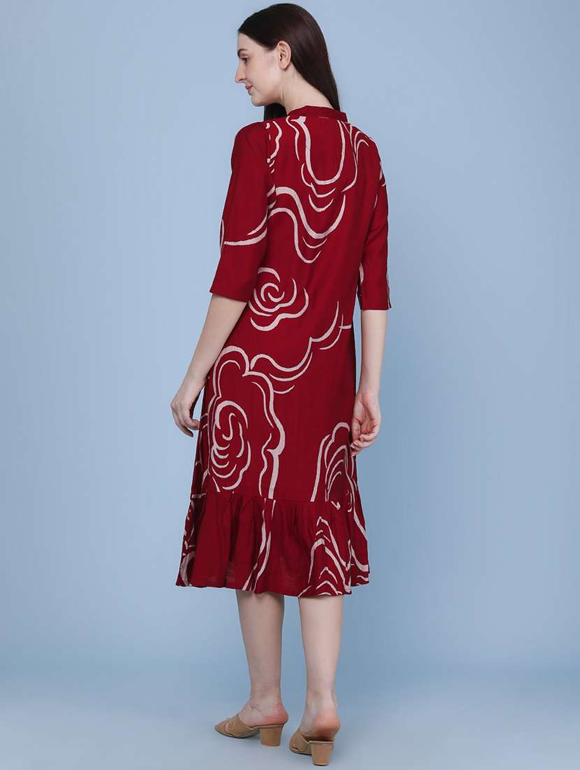 women printed three quarter sleeves tiered dress - 22363136 -  Standard Image - 4
