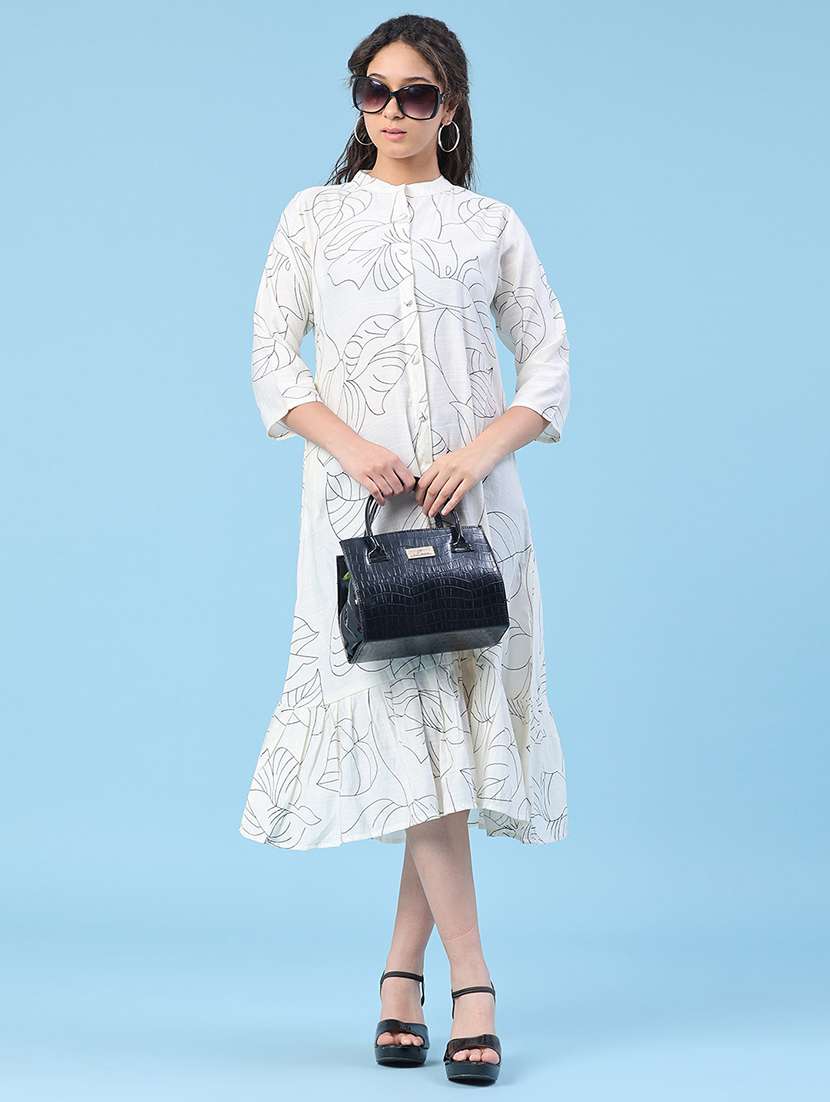 women printed three quarter sleeves tiered dress