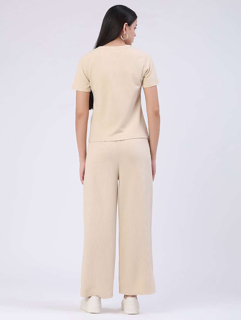 women solid round neck t-shirt and trouser co-ord set - 22363197 -  Standard Image - 4