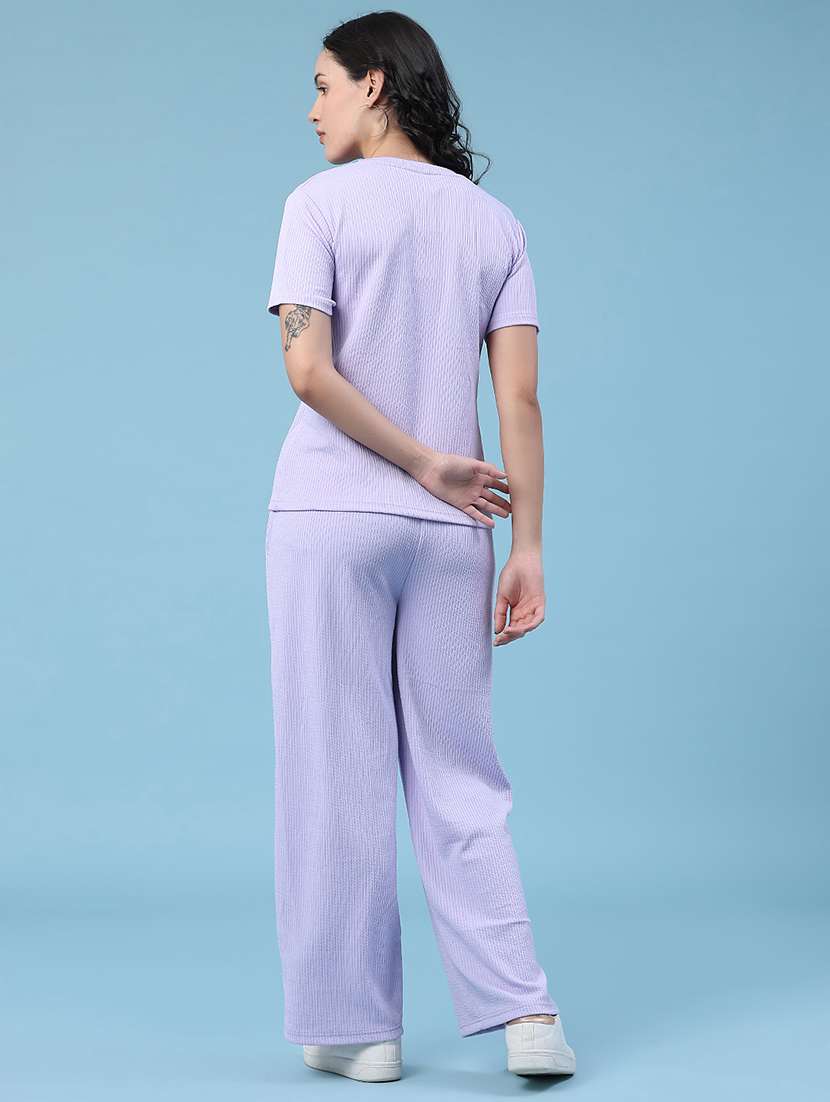 women solid round neck t-shirt and trouser co-ord set - 22363198 -  Standard Image - 4
