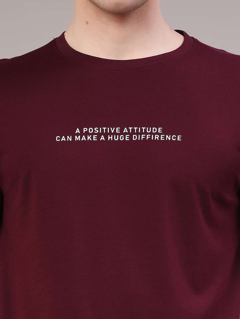 Maroon Cotton Blend Plain Tshirt - 22363223 -  Standard Image - 1